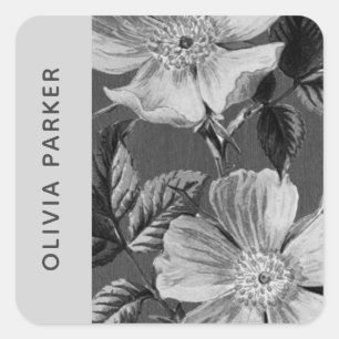 Grey Monochromatic Blooms Floral Envelope Seal
