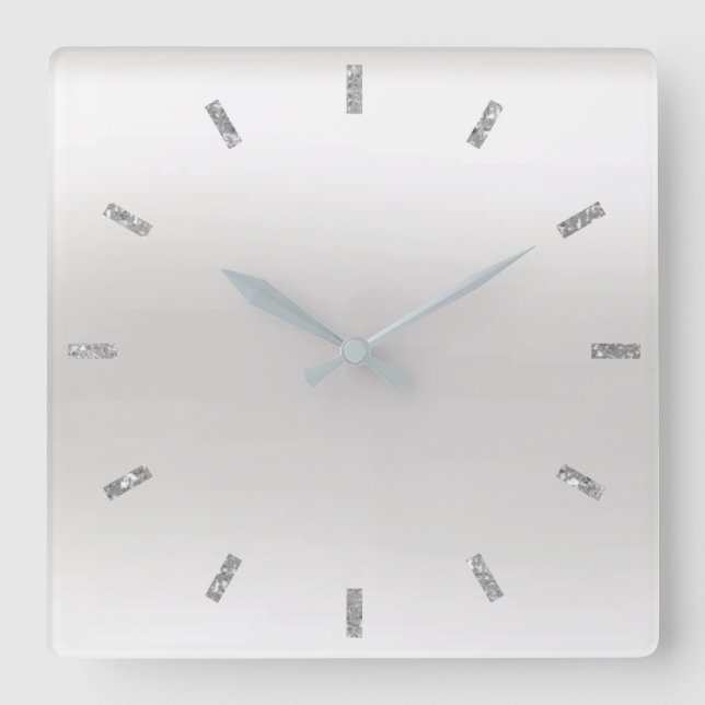 Grey Monochromatic White Ombre Minimal Glitter Square Wall Clock (Front)