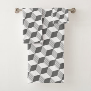 Grey Monochrome Diamond Shapes Design - Towel Set