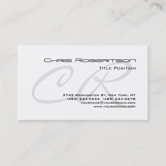 Grey Monogram Black White Charming Business Card (Front)
