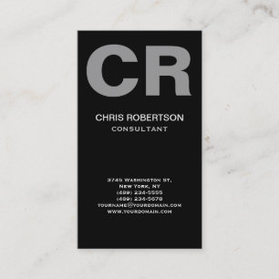 Grey Monogram Black White Consultant Business Card