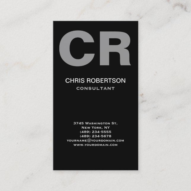 Grey Monogram Black White Consultant Business Card (Front)