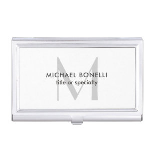 Grey Monogram Black White Minimalist Modern Business Card Holder