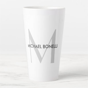 Grey Monogram Black White Name Latte Mug