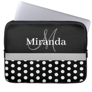 Grey Monogram Black White Polka Dot Laptop Sleeve