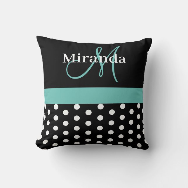 Grey Monogram Black with White Polka Dots Cushion (Front)