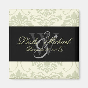 Grey Monogram Damask Wedding, Magnets
