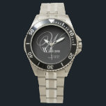 Grey Monogram & Details Charcoal Face Groomsman Watch<br><div class="desc">Gift a token of strength with this rugged silver sports watch, featuring a bold black dial and a classic grey monogram. The contrast of the white name against the grey background creates an industrial yet refined look, perfect for the groomsman who values a masculine and durable timepiece. Use the personalisation...</div>