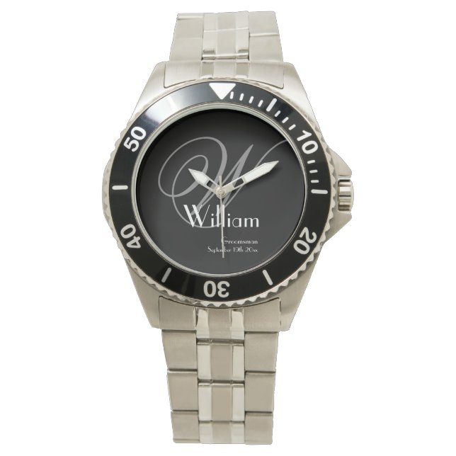 Grey Monogram & Details Charcoal Face Groomsman Watch (Front)