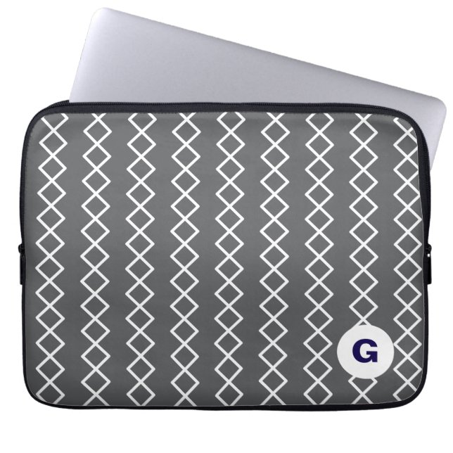 Grey Monogram Geometric Laptop Sleeve (Front)