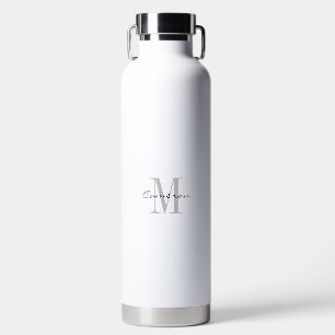 Grey Monogram Initial and Name Personalised Water Bottle