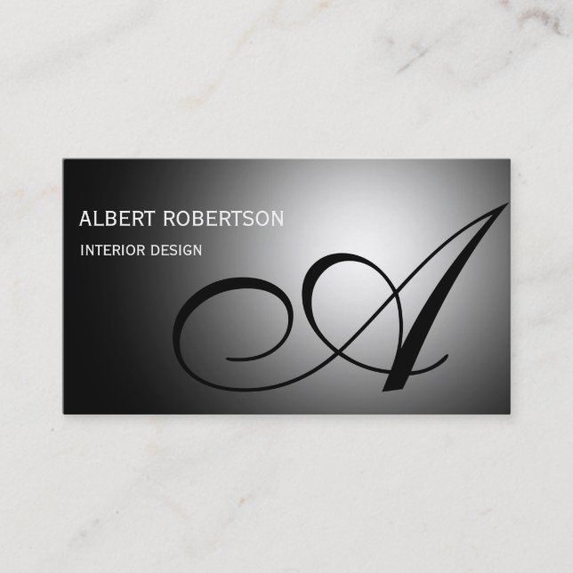 Grey Monogram Interior Designer Business Card (Front)