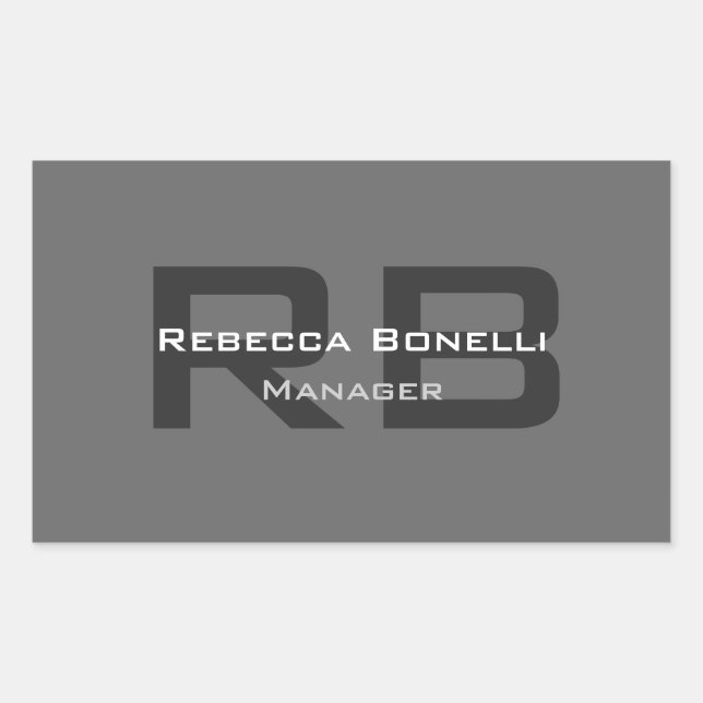 Grey Monogram Minimalist Personalised Modern Rectangular Sticker (Front)