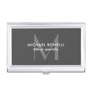 Grey Monogram Modern Minimalist Template Business Card Holder