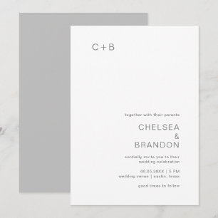 Grey Monogram Modern Wedding Invitation