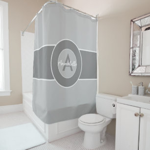 Grey Monogram Personalised Shower Curtain