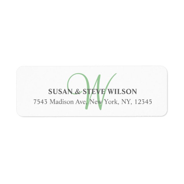 Grey Monogram Return Address Labels for Weddings (Front)