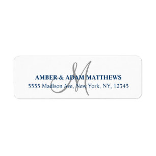 Grey Monogram Return Address Labels for Weddings