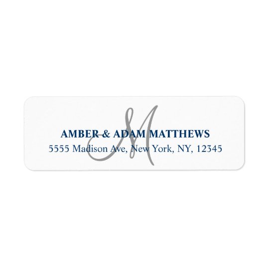 Grey Monogram Return Address Labels for Weddings