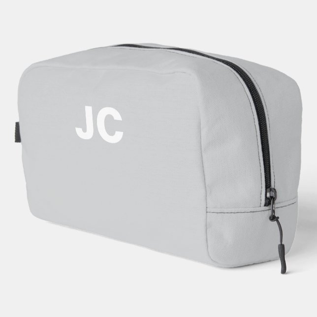Grey Monogram Simple Minimal Modern Travel Dopp Kit (Right Corner)