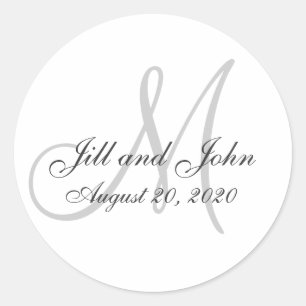 Grey Monogram Wedding Favour Sticker