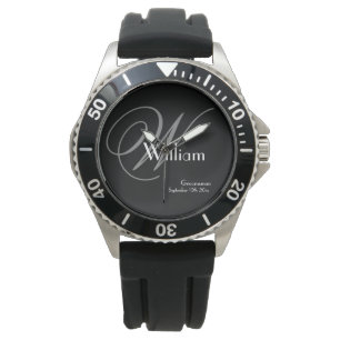 Grey Monogram White Name Classic Rugged Groomsman Watch