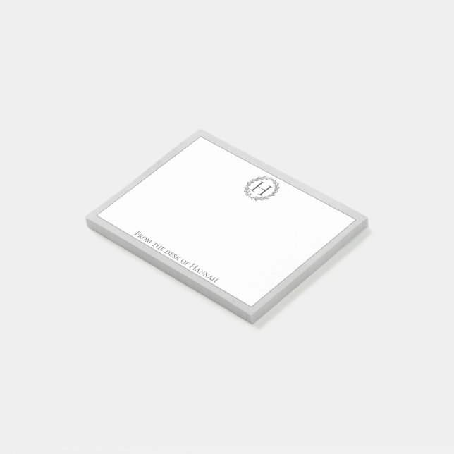 Grey Monogram Wreath Post-it Notes (Angled)