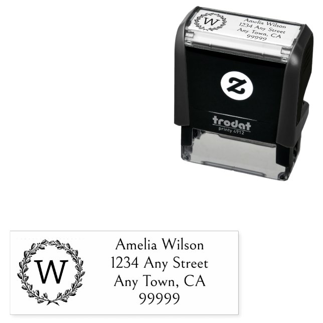 Grey Monogram Wreath Self-inking Stamp (In Situ)