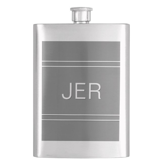 Grey Monogrammed Initials Personalised Drink Hip Flask (Front)