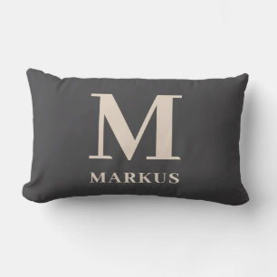 Grey Monogrammed Lumbar Cushion