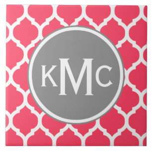Grey Monogrammed Purple Chevron Tile