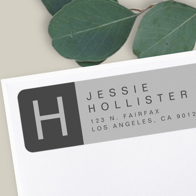 Grey Monogrammed Return Address Label (Creator Uploaded)