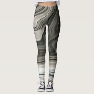 Grey Monotone Artistic Acrylic Pour Abstract Leggings