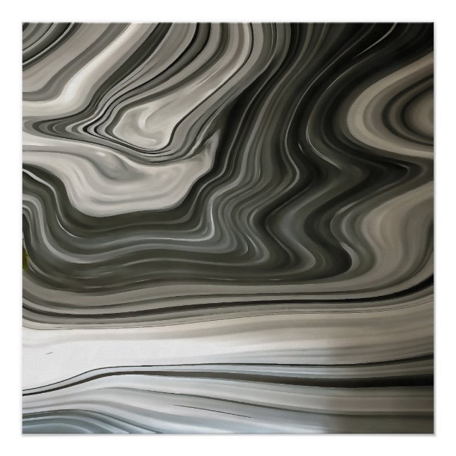 Grey Monotone Artistic Acrylic Pour Abstract Poster (Front)