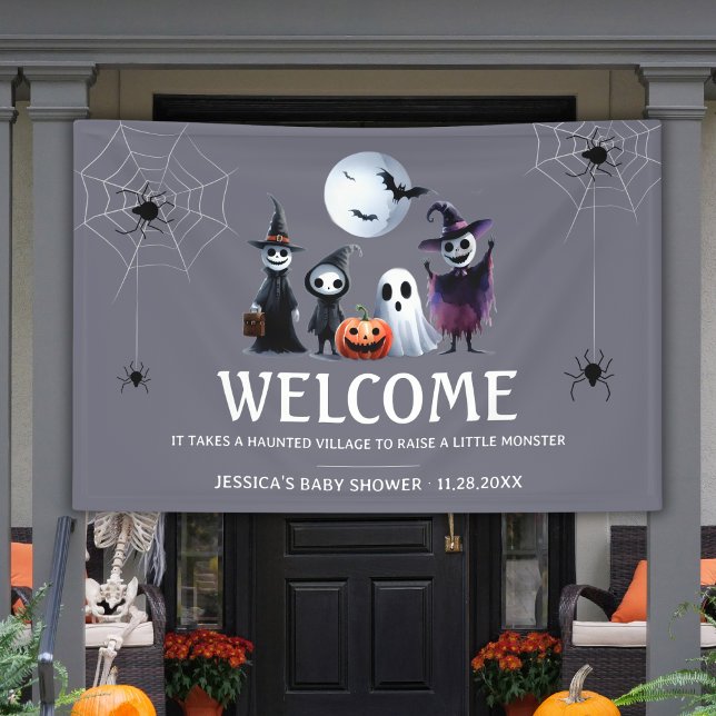 Grey Monster Halloween Baby Shower Welcome Vinyl Banner (Gray Monster Halloween Baby Shower Welcome Vinyl Banner)