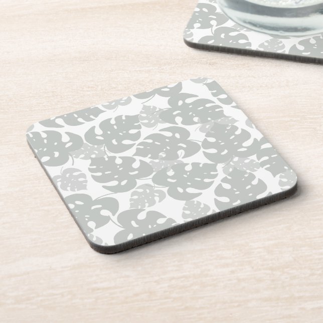 Grey monstera leaf tropical coaster set (Left Side)