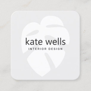 Grey Monstera Tropical Leaf Logo Interior Designer Square Business Card