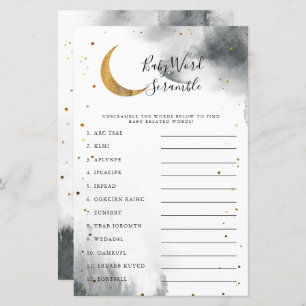 Grey Moon Baby Shower Word Scramble Game