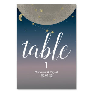 Grey Moon Constellation Ombre Sky Wedding Table Number