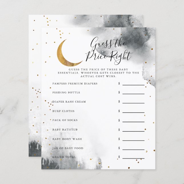 Grey Moon Guess The Price Right Baby Shower Game (Front/Back)