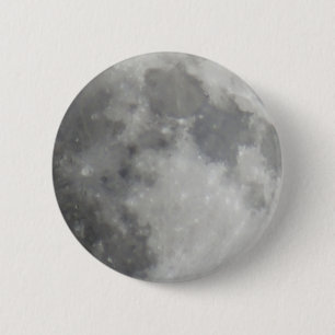 Grey moon in black sky 6 cm round badge