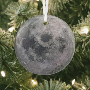 Grey moon photo glass tree decoration