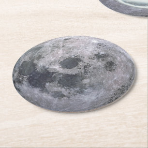 Grey moon photo round paper coaster