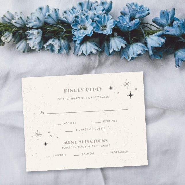 Grey Moon & Stars Celestial Wedding RSVP Card (Creator Uploaded)