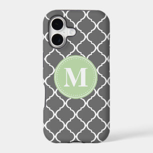 Grey Moroccan Lattice Mint Monogram