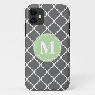 Grey Moroccan Lattice Mint Monogram iPhone 11 Case