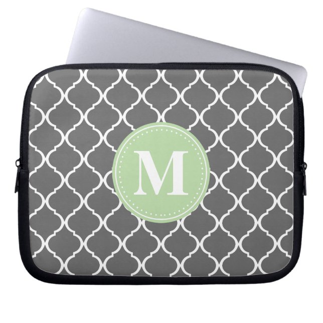 Grey Moroccan Lattice Mint Monogram Laptop Sleeve (Front)