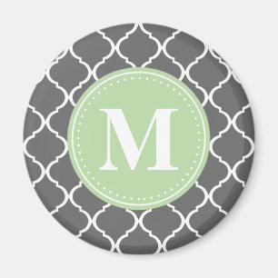 Grey Moroccan Lattice Mint Monogram Magnet