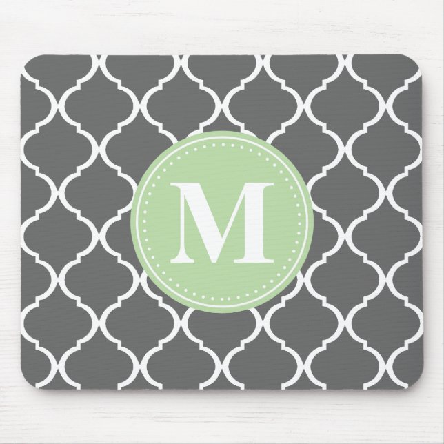 Grey Moroccan Lattice Mint Monogram Mouse Pad (Front)