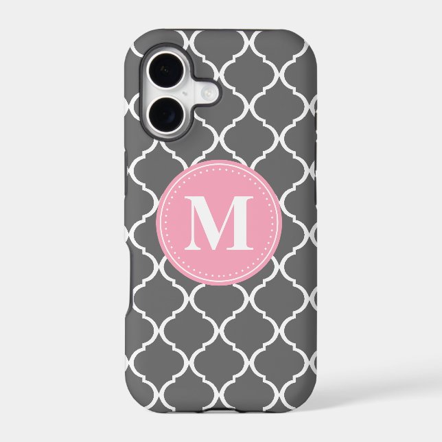Grey Moroccan Lattice Pink Monogram (Back)